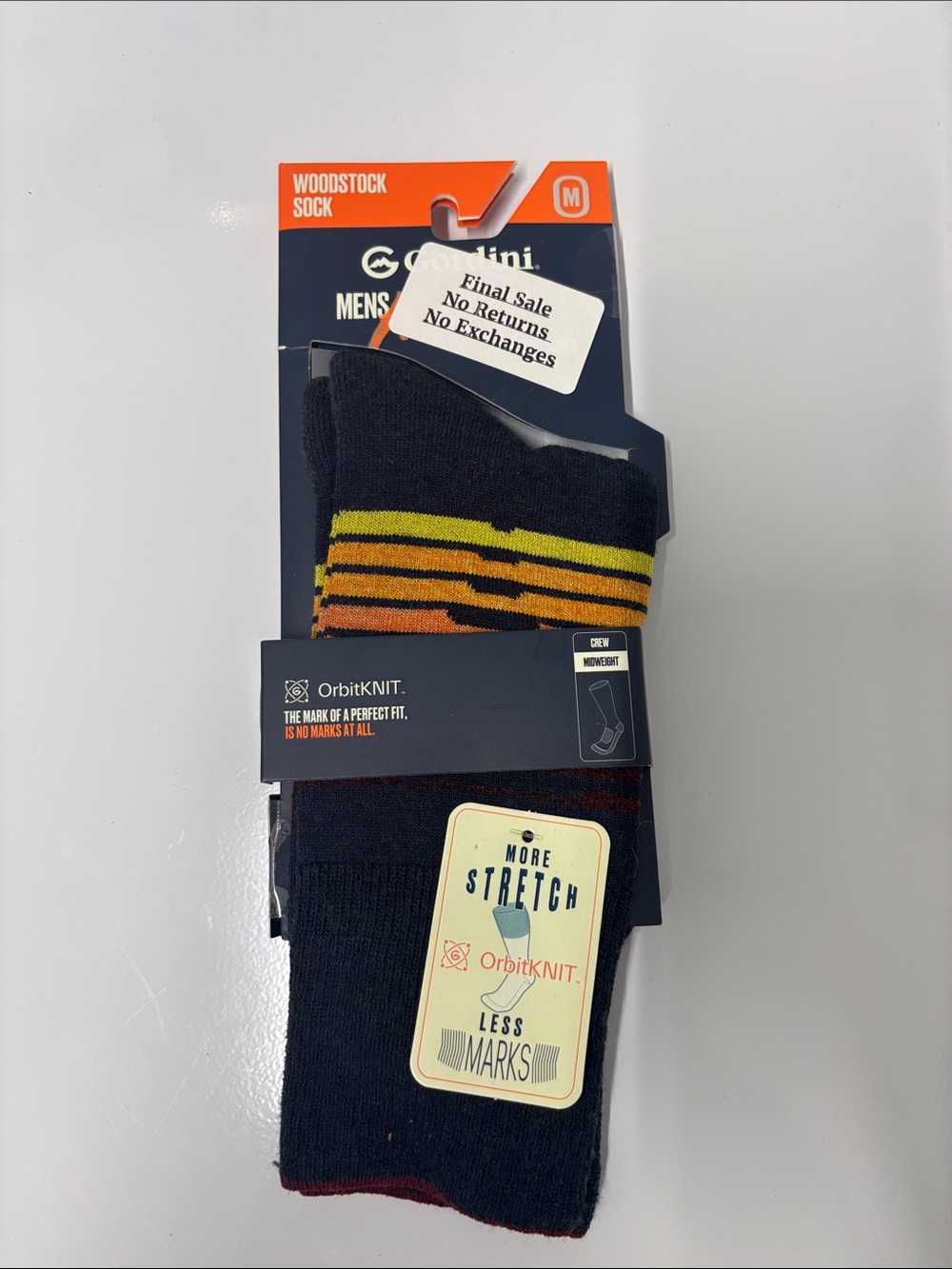 Gordini Woodstock crew sock midweight blue red size medium NWT